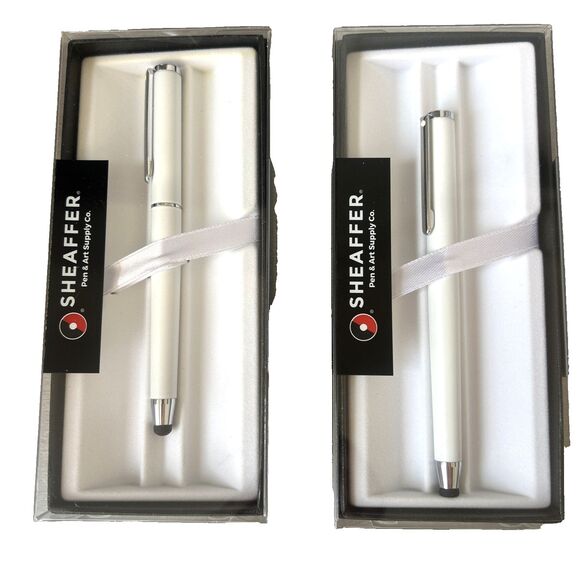 Sheaffer LOT 2 pcs Stylus Ballpoint Pens White N2982851 Black Ink NEW Gift Box - Picture 2 of 4
